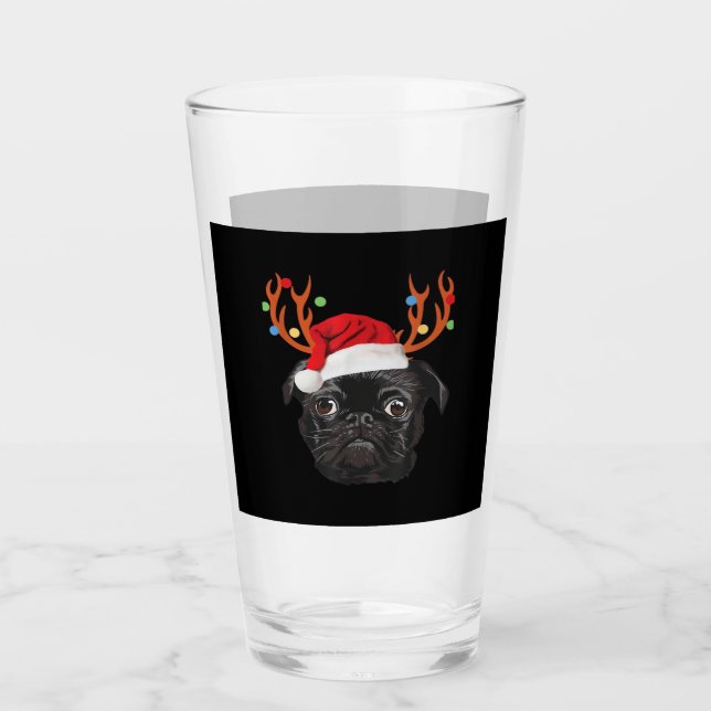 Black Pug Santa Christmas Reindeer Christmas Light Glas (Vorderseite)