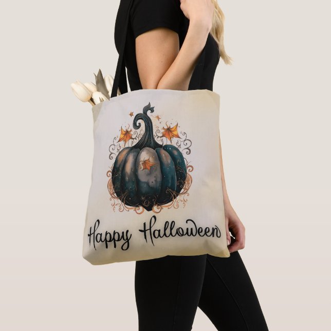Black Pumpkin Blätter Gold Happy Halloween (Von Nahem)