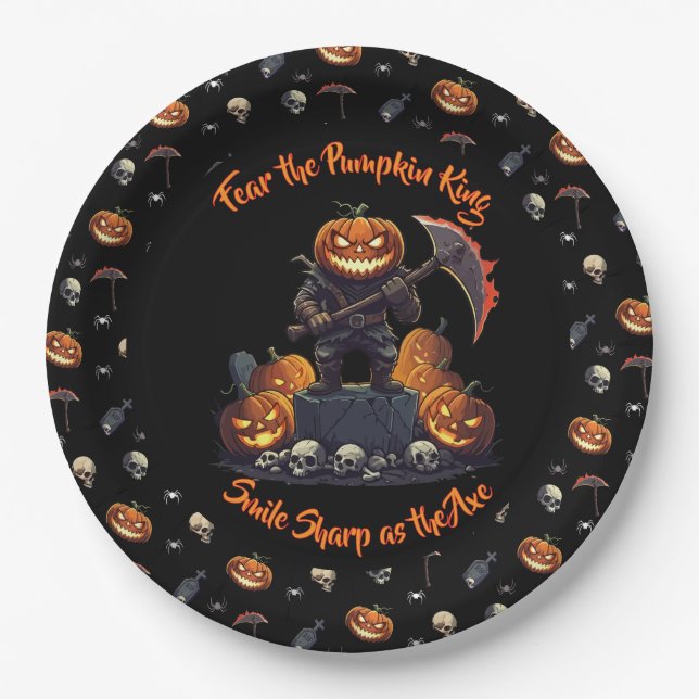 🖤 Black Pumpkin King Halloween Plate 🎃 Pappteller (Vorderseite)