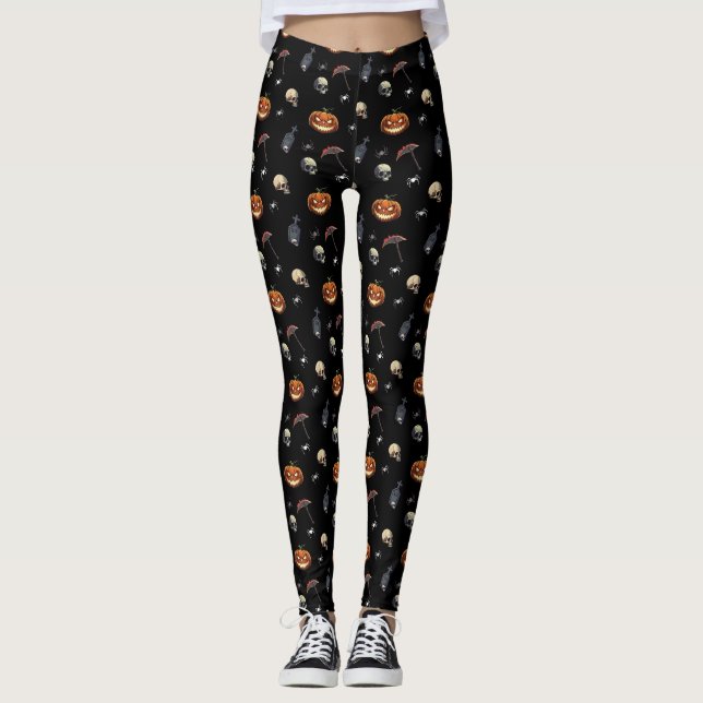 🖤 Black Pumpkin King Kid Leggings 🎃 (Vorderseite)
