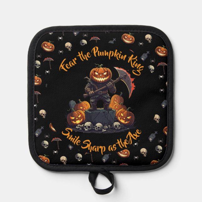 🖤 Black Pumpkin King Oven Mitt Set 🎃 Topflappen (Vorderseite)