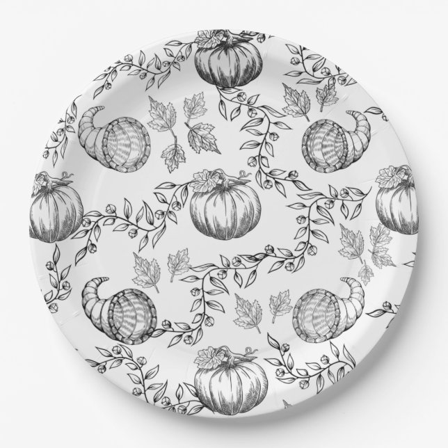 Black Pumpkin Toile 9 in. Round Paper plate Pappteller (Vorderseite)