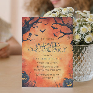 Black Pumpkins Orange Halloween Party Einladung