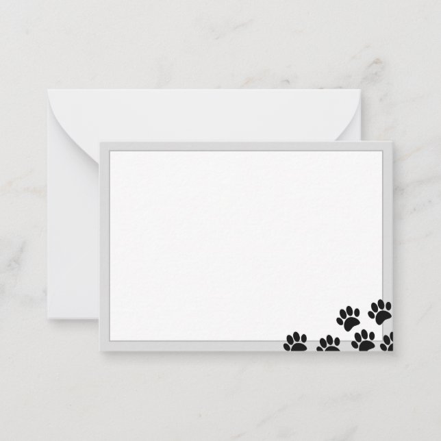 Black Puppy Paw Prints Elegant Gray Borders Mitteilungskarte (Vorderseite)
