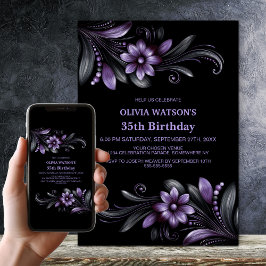 Black Purple Floral Birthday Party Einladung