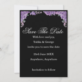 Black & Purple Jacaranda Flowers Save the Date Einladung
