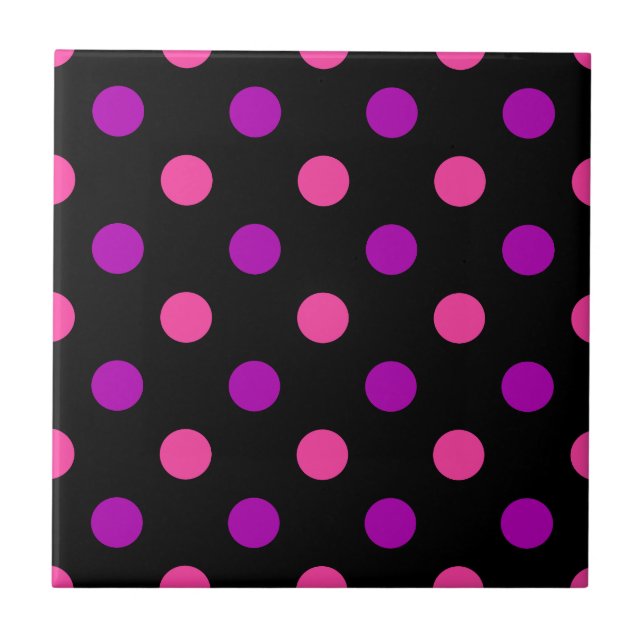 Black Purple Pink Polka Dots Pattern  Fliese (Vorderseite)
