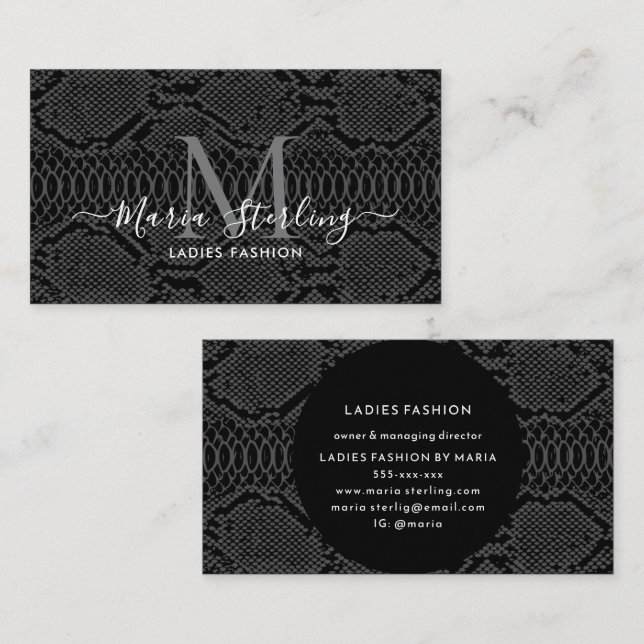 Black Python Skin Business Card Visitenkarte (Vorne/Hinten)