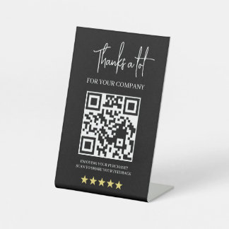Black QR Code 5-Star Business Review Pedestal Sign Sockelschild