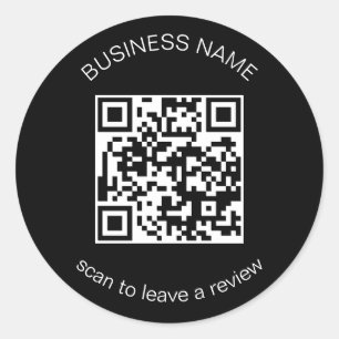 Black QR Code Business Review 5 Star Review Classi Runder Aufkleber