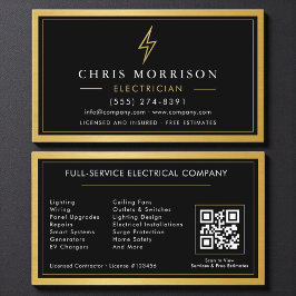 Black QR Code Electrician Electrical Contractor Visitenkarte