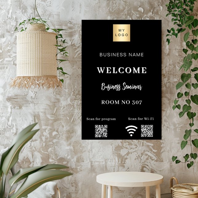 Black QR-Code Firmenlogo Seminarraum WiFi Poster (Von Creator hochgeladen)