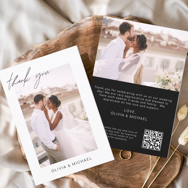 Black QR Code Hochzeit Vielen Dank Foto-Karte (Von Creator hochgeladen)