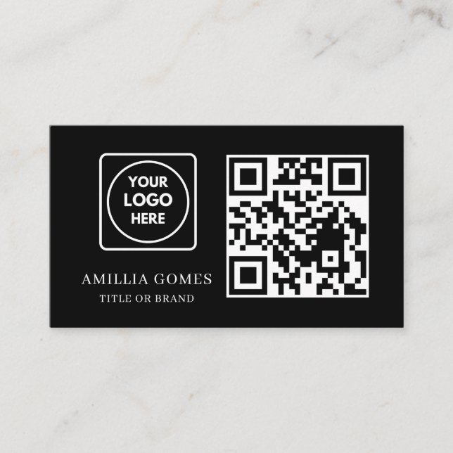 Black QR Code | Minimal Modern Custom Contact  Visitenkarte (Vorderseite)