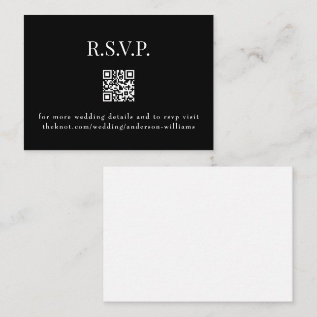 Black QR Code Modernes Wedding RSVP Begleitkarte (Vorne/Hinten)