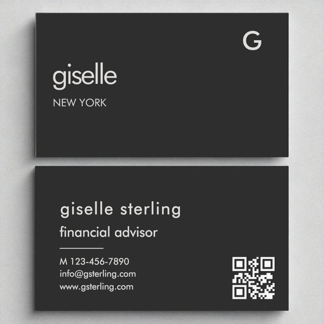 Black QR Code Monogramm des luxuriösen Finanzberat Visitenkarte (Von Creator hochgeladen)