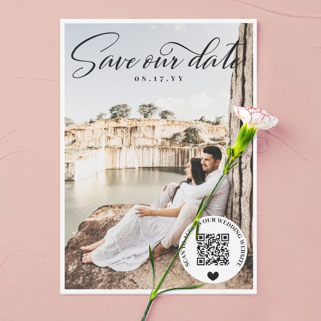 Black QR Code Wedding Website Foto Save the Date (Von Creator hochgeladen)