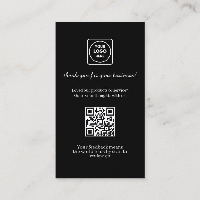 Black QR | Custom Business Feedback Review Link Visitenkarte (Vorderseite)
