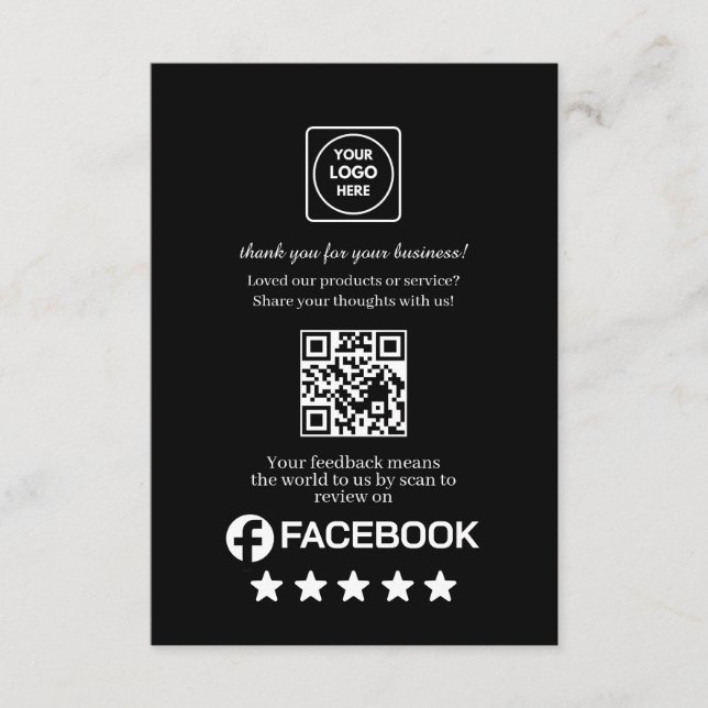 Black QR | Facebook Business Rating Link Begleitkarte (Vorderseite)