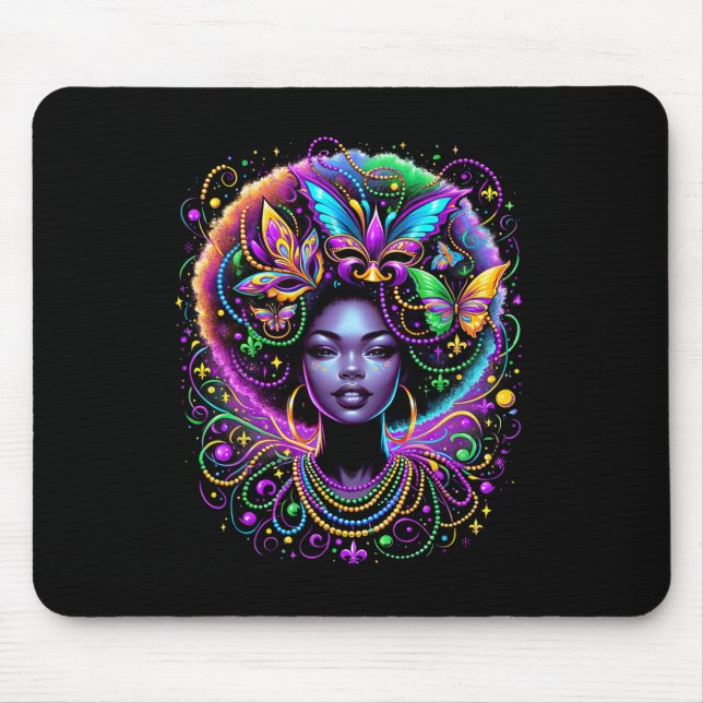 Black Queen Afro African Butterfly Beads Mask Mard Mousepad (Vorne)