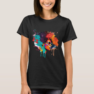Black Queen Afro Melanin Tropfen Kunst Lover Ameri T-Shirt