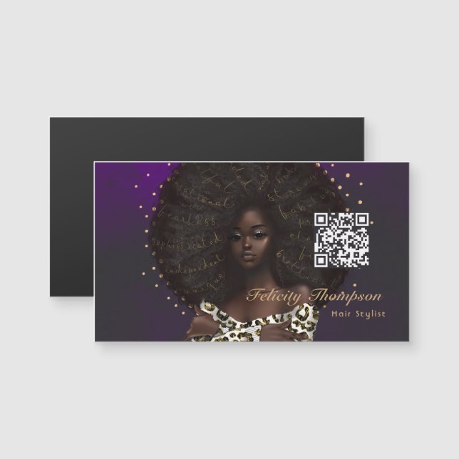 Black Queen Beauty Fashion Haare QR Code Magnetkarte (Vorne/Hinten)