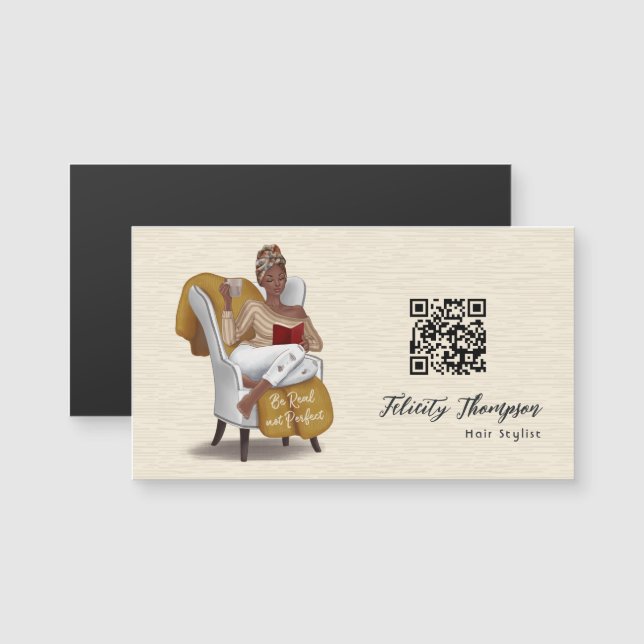 Black Queen Beauty Fashion Haare QR Code Magnetkarte (Vorne/Hinten)