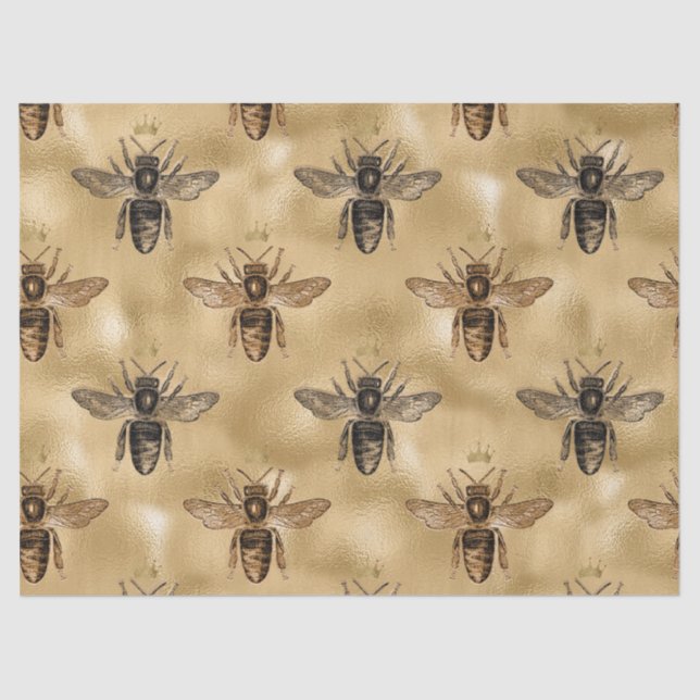 Black Queen Bees on Gold Decoupage Seidenpapier (Vorderseite)
