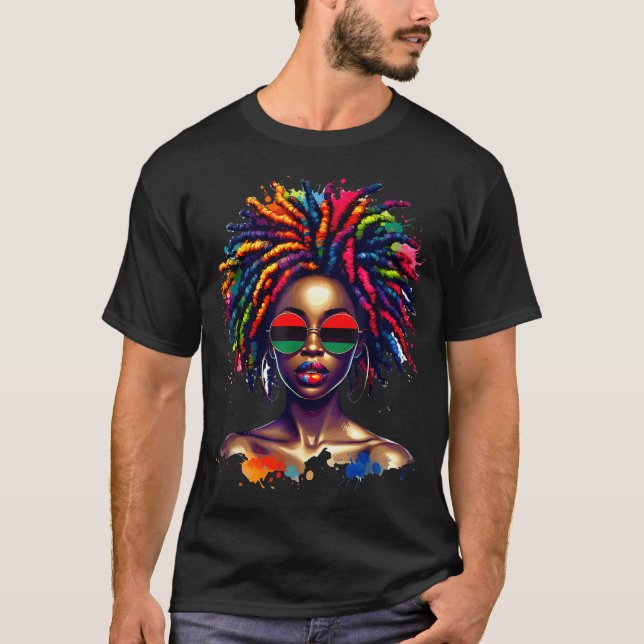 Black Queen Dripng Afro Melanin Black History Mont T-Shirt (Vorderseite)