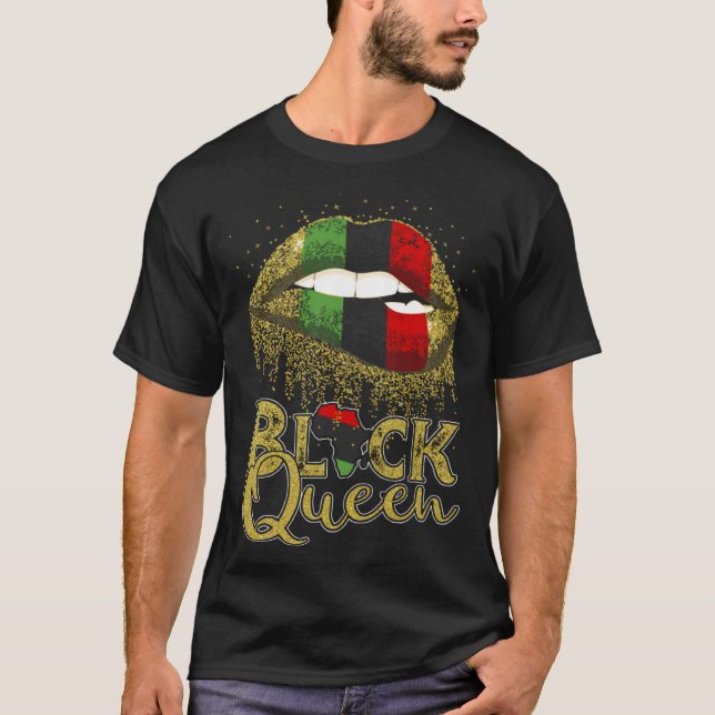Black Queen Lips  Red Green African American Flag T-Shirt (Vorderseite)