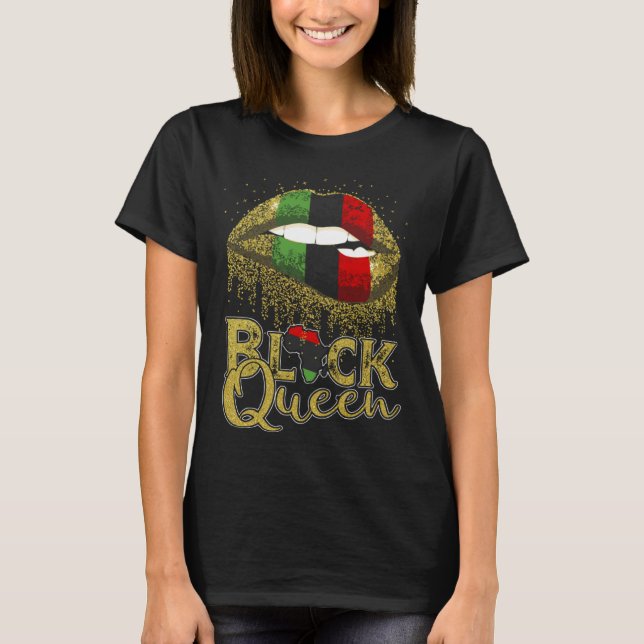 Black Queen Lips  Red Green African American Flag T-Shirt (Vorderseite)