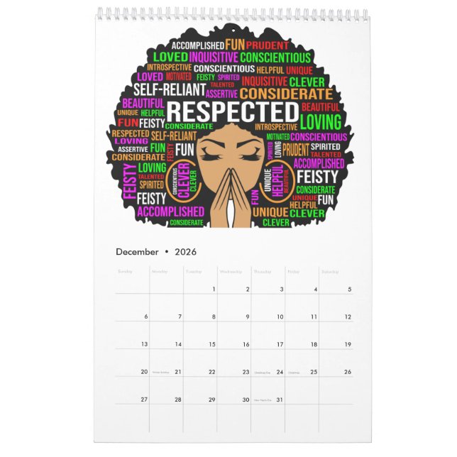 Black Queen Melanin Brown Skin Sista Magie Kalender (Dez 2026)