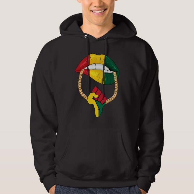 Black Queen Melanin Lips Africa Flag Pride BHM Bla Hoodie (Vorderseite)