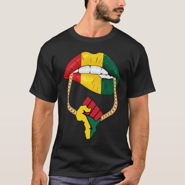 Black Queen Melanin Lips Africa Flag Pride BHM Bla T-Shirt (Vorderseite)