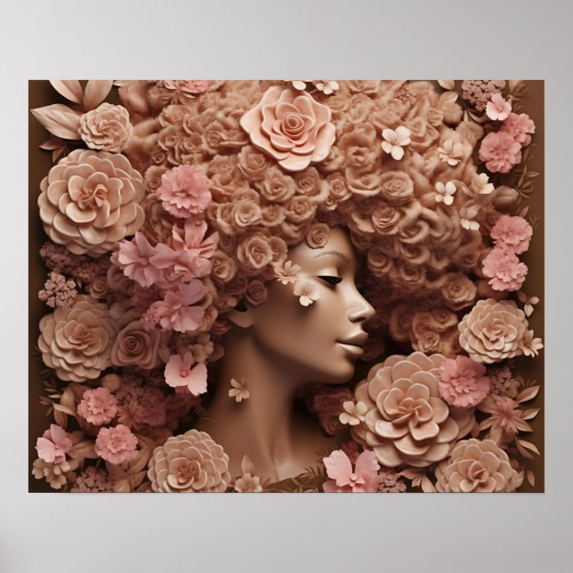 Black Queen Melanin Women 3D Blume Afro Poster (Vorne)