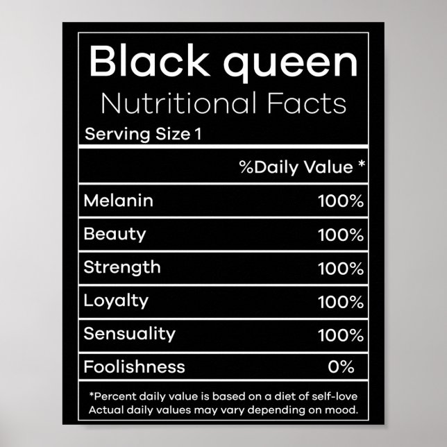 Black Queen Nutri-tion Facts T - Shirt Poster (Vorne)