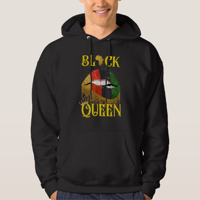 Black Queen Pan African Colors Biting Lips Melanin Hoodie (Vorderseite)
