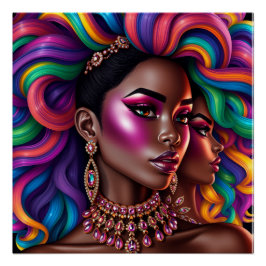 Black queen pastel rainbow melanin sista poster