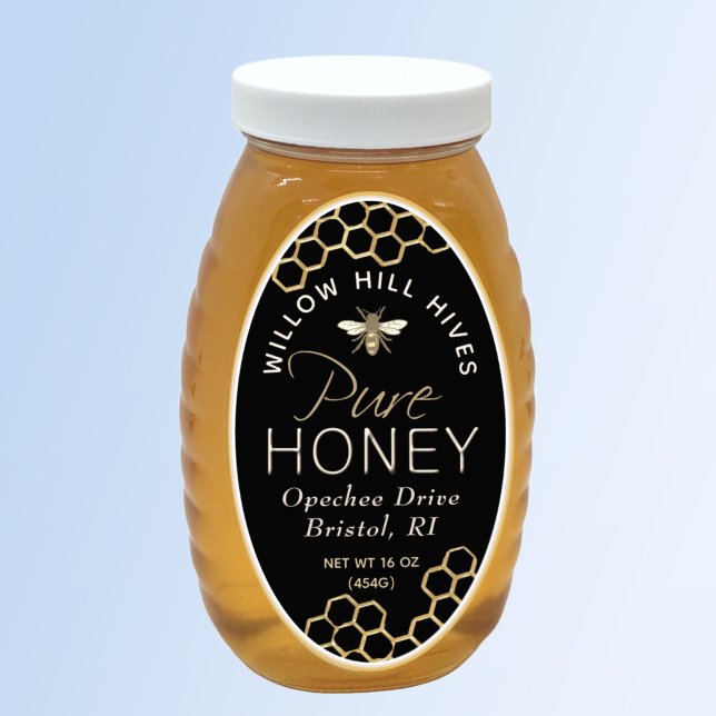 Black Queenline Honigetikett mit Bienen und Honigw Ovaler Aufkleber (Von Creator hochgeladen)