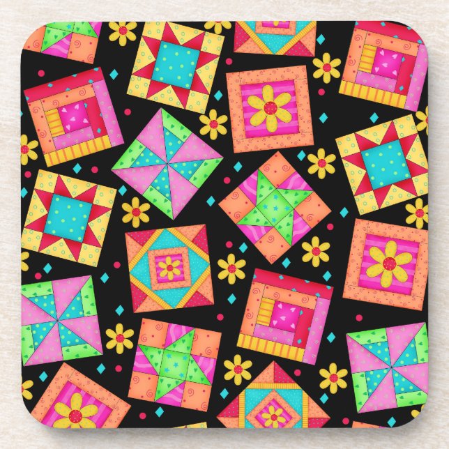 Black Quilt Block Art Cork Untersetzer (Vorderseite)