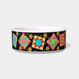 Black Quilt Block Cat Food Bowl Napf