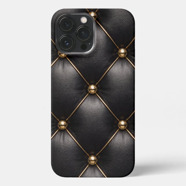 Black Quilted Leather & Gold Studs Phone Case iPhone Hülle (Rückseite)