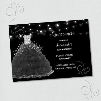 Black Quinceanera Abend Going String Lights Einladung