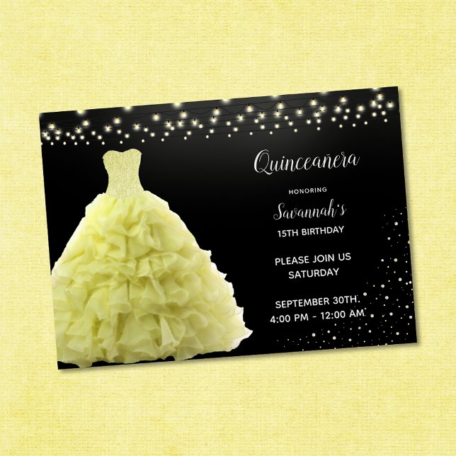 Black Quinceanera Princess Yellow Googles Licht Einladung (Von Creator hochgeladen)