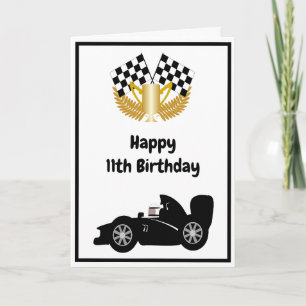 Black Racing Car Personalisiert 11. Geburtstag Karte