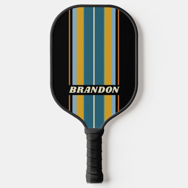 Black Rainbow Board Stripes with Name Pickleball Schläger (Vorderseite)