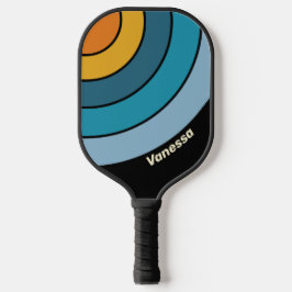 Black Rainbow Circle Stripe with Name Pickleball Schläger