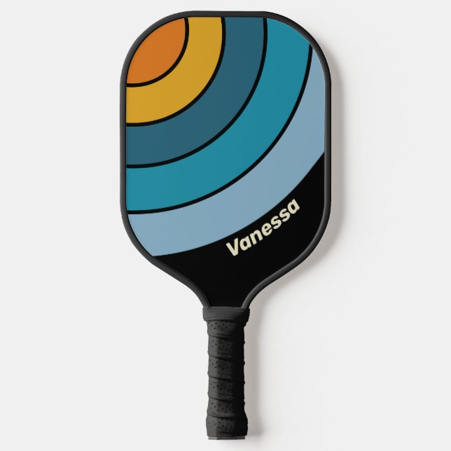 Black Rainbow Circle Stripe with Name Pickleball Schläger (Vorderseite)