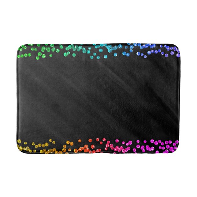 Black Rainbow Confetti Dots Badematte (Vorderseite)