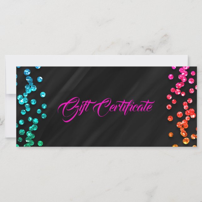 Black Rainbow Confetti Dots Geschenkgutschein (Vorderseite)